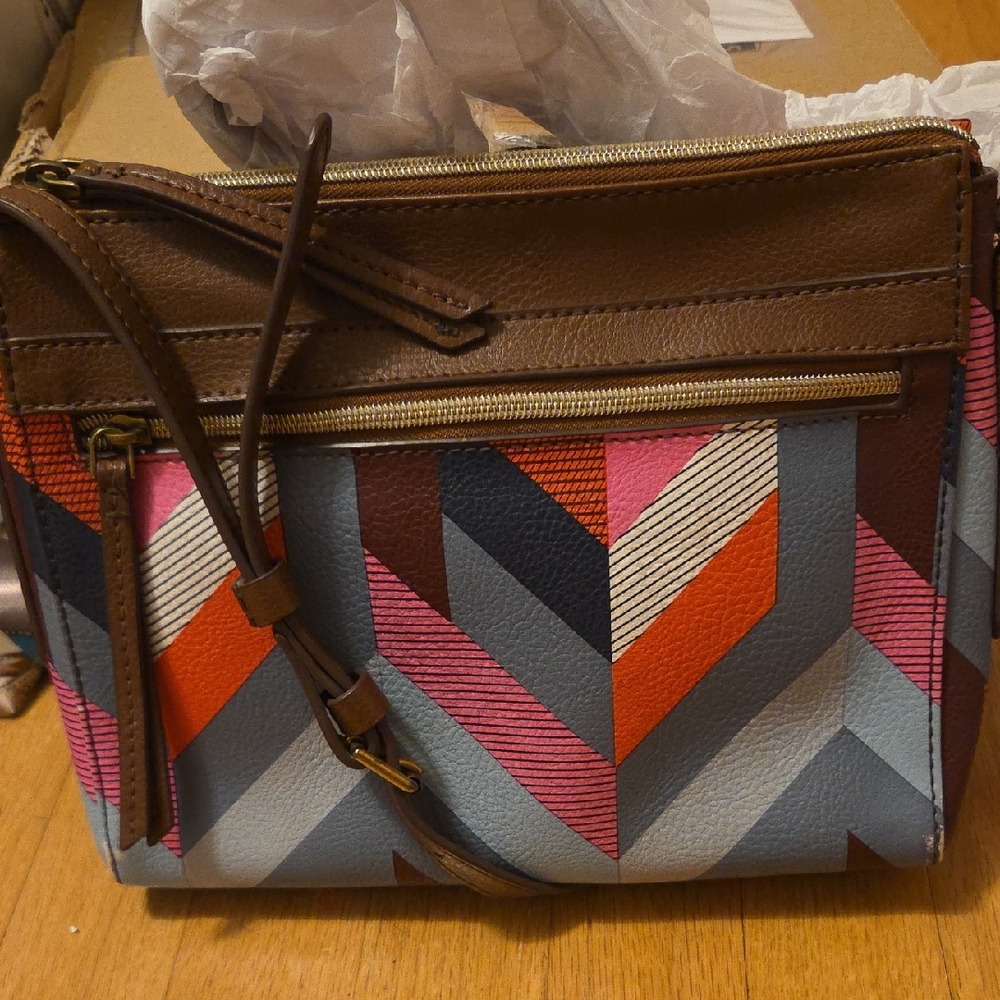 Fossil   Purse New Brown and Pink Chevron